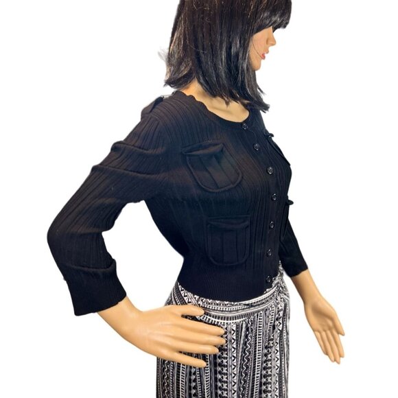 Quarter Sleeve Ribbed Button Down Ribbed Pocket Cardigan Size Medium - Picture 2 of 7
